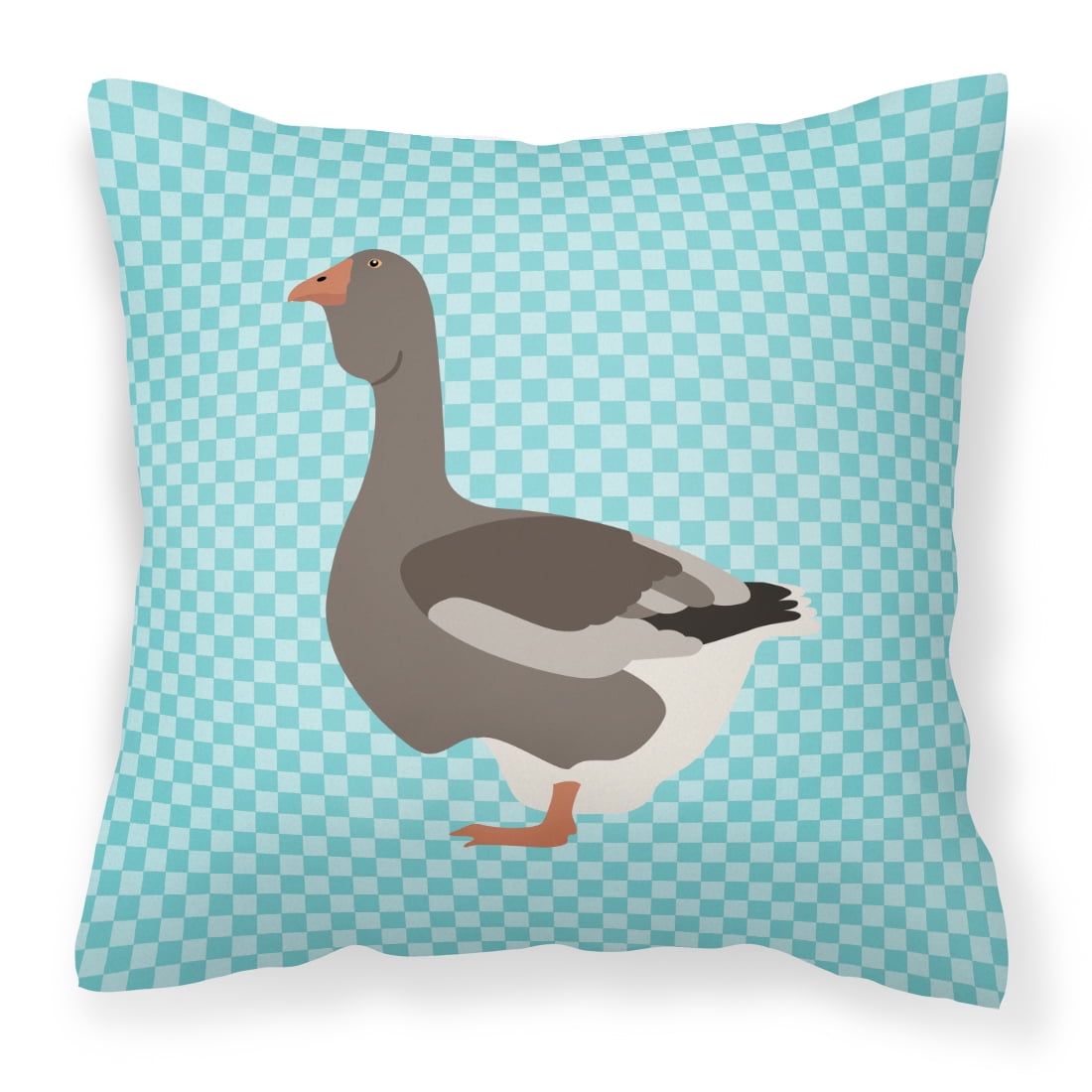 Toulouse Goose Blue Check Fabric Decorative Pillow - 14 x 14 in.