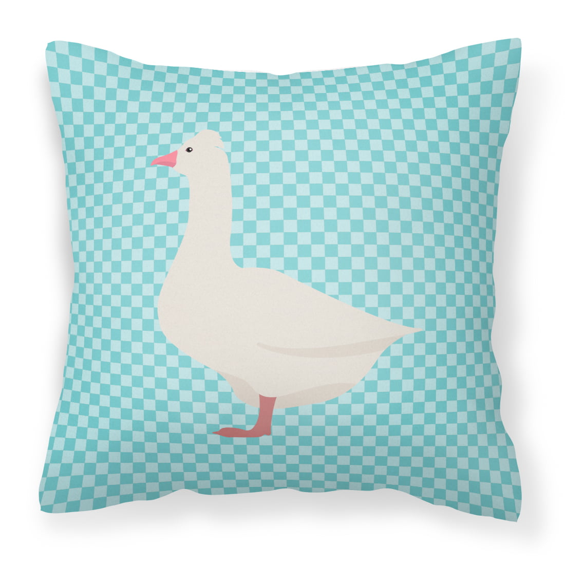 Roman Goose Blue Check Fabric Decorative Pillow - 14 x 14 in.