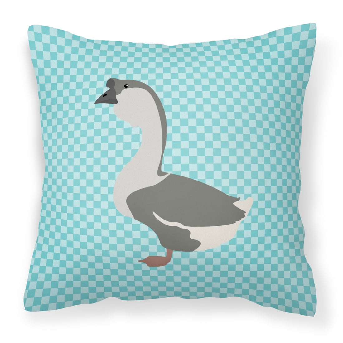 African Goose Blue Check Fabric Decorative Pillow - 14 x 14 in.