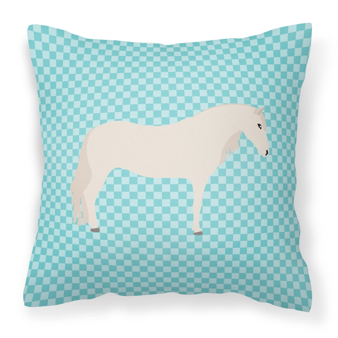 Paso Fino Horse Blue Check Fabric Decorative Pillow - 14 x 14 in.