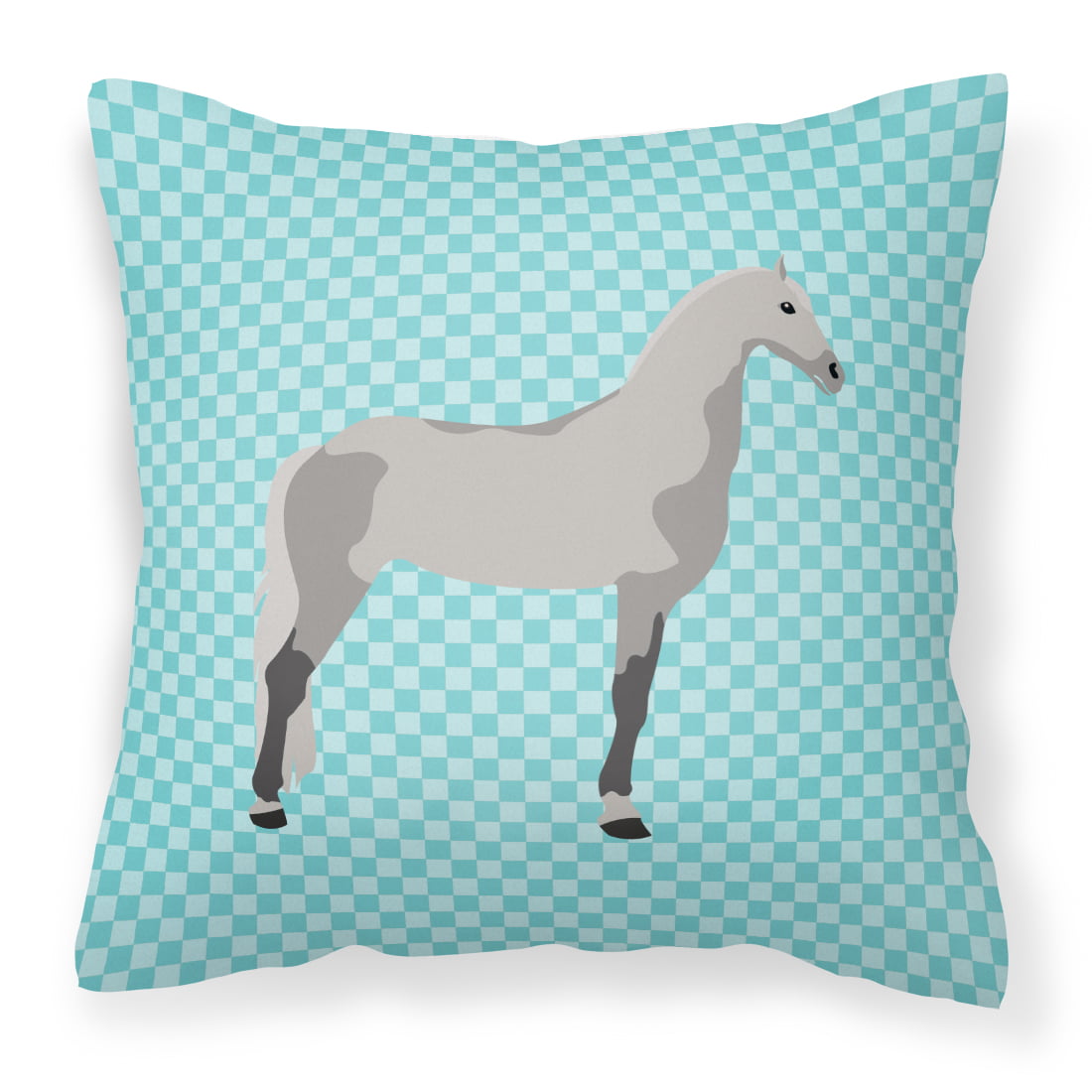 Orlov Trotter Horse Blue Check Fabric Decorative Pillow - 14 x 14 in.