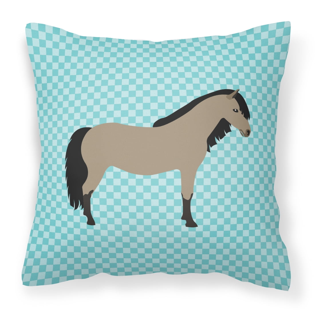Welsh Pony Horse Blue Check Fabric Decorative Pillow - 14 x 14 in.