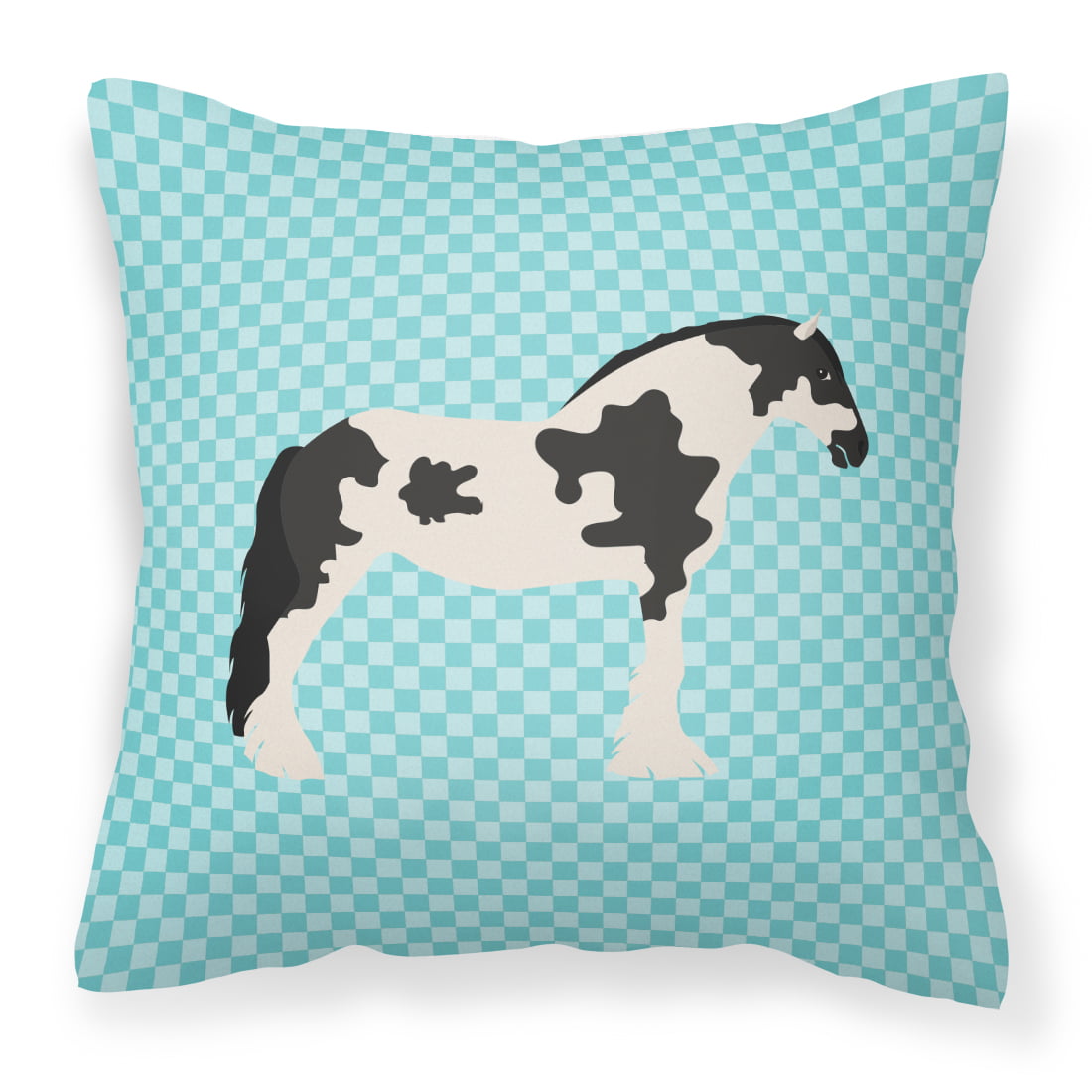 Cyldesdale Horse Blue Check Fabric Decorative Pillow - 14 x 14 in.