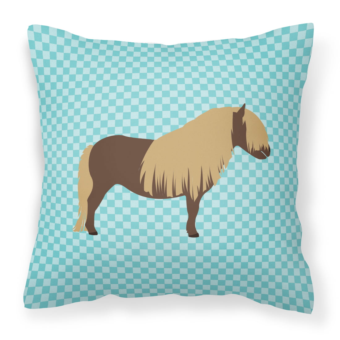 Shetland Pony Horse Blue Check Fabric Decorative Pillow, 14 x 14 in.