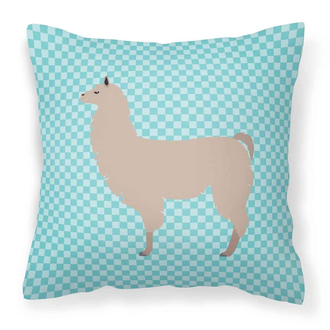 Llama Blue Check Fabric Decorative Pillow, 14 x 14 in.