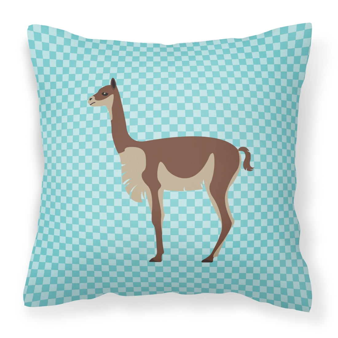 Vicugna or Vicuna Blue Check Fabric Decorative Pillow - 14 x 14 in.
