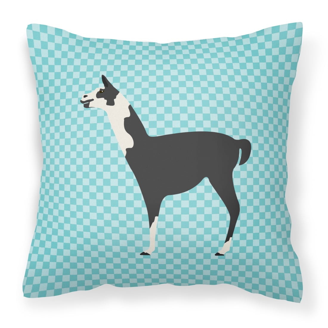 Llama Q Ara Blue Check Fabric Decorative Pillow - 14 x 14 in.