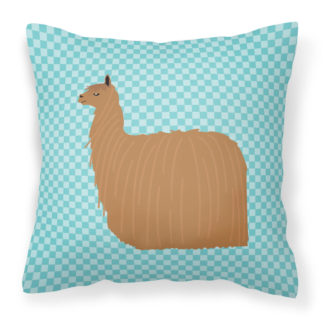 Alpaca Suri Blue Check Fabric Decorative Pillow - 14 x 14 in.