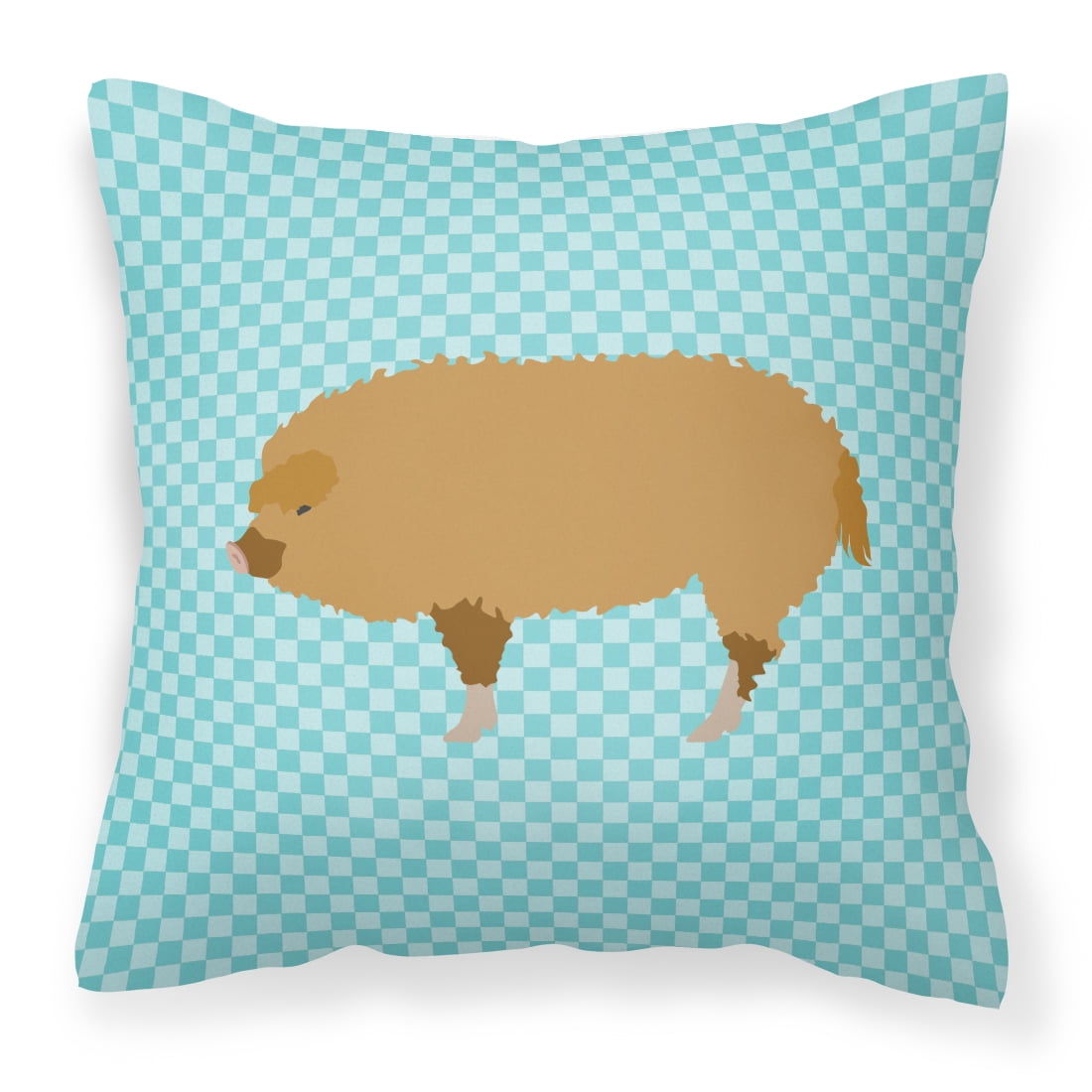 Hungarian Mangalica Pig Blue Check Fabric Decorative Pillow - 14 x 14 in.