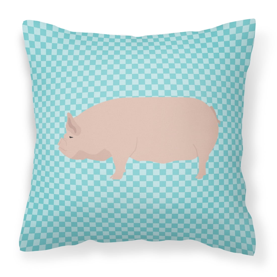Welsh Pig Blue Check Fabric Decorative Pillow - 14 x 14 in.