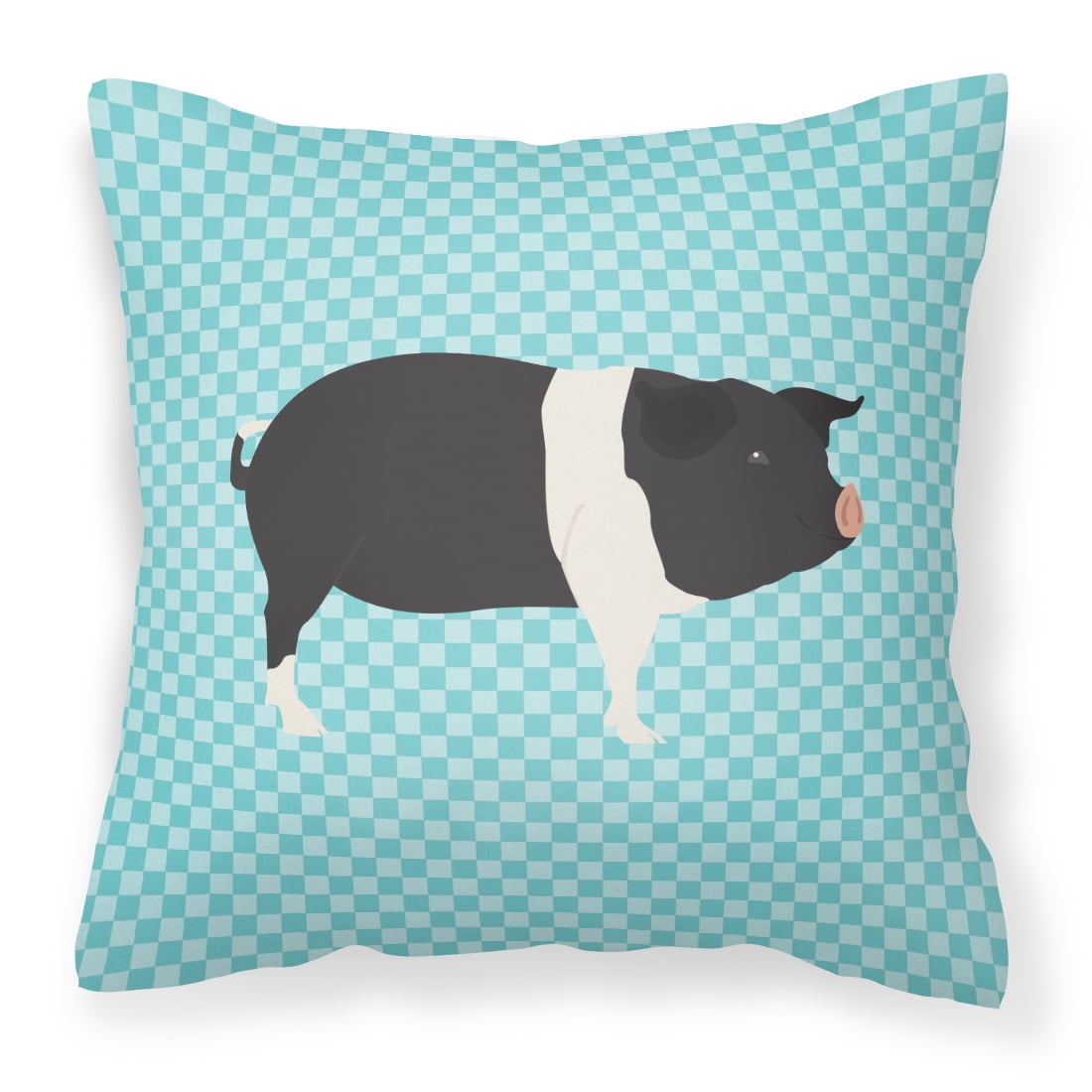 Hampshire Pig Blue Check Fabric Decorative Pillow - 14 x 14 in.
