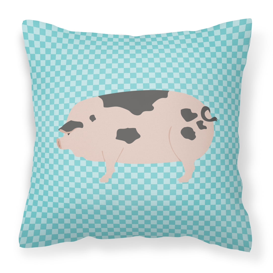 Gloucester Old Spot Pig Blue Check Fabric Decorative Pillow - 14 x 14 in.