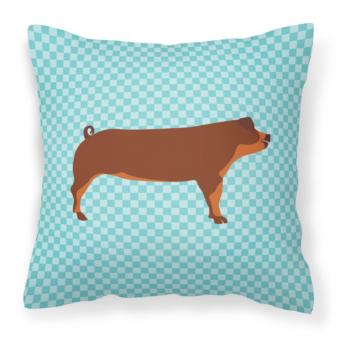 Duroc Pig Blue Check Fabric Decorative Pillow - 14 x 14 in.