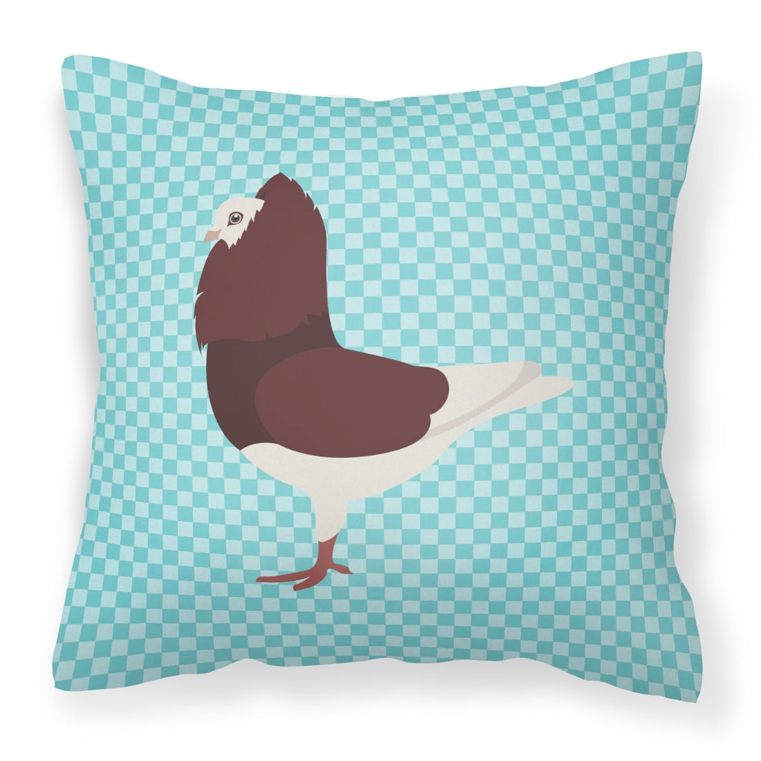 Capuchin Red Pigeon Blue Check Fabric Decorative Pillow - 14 x 14 in.
