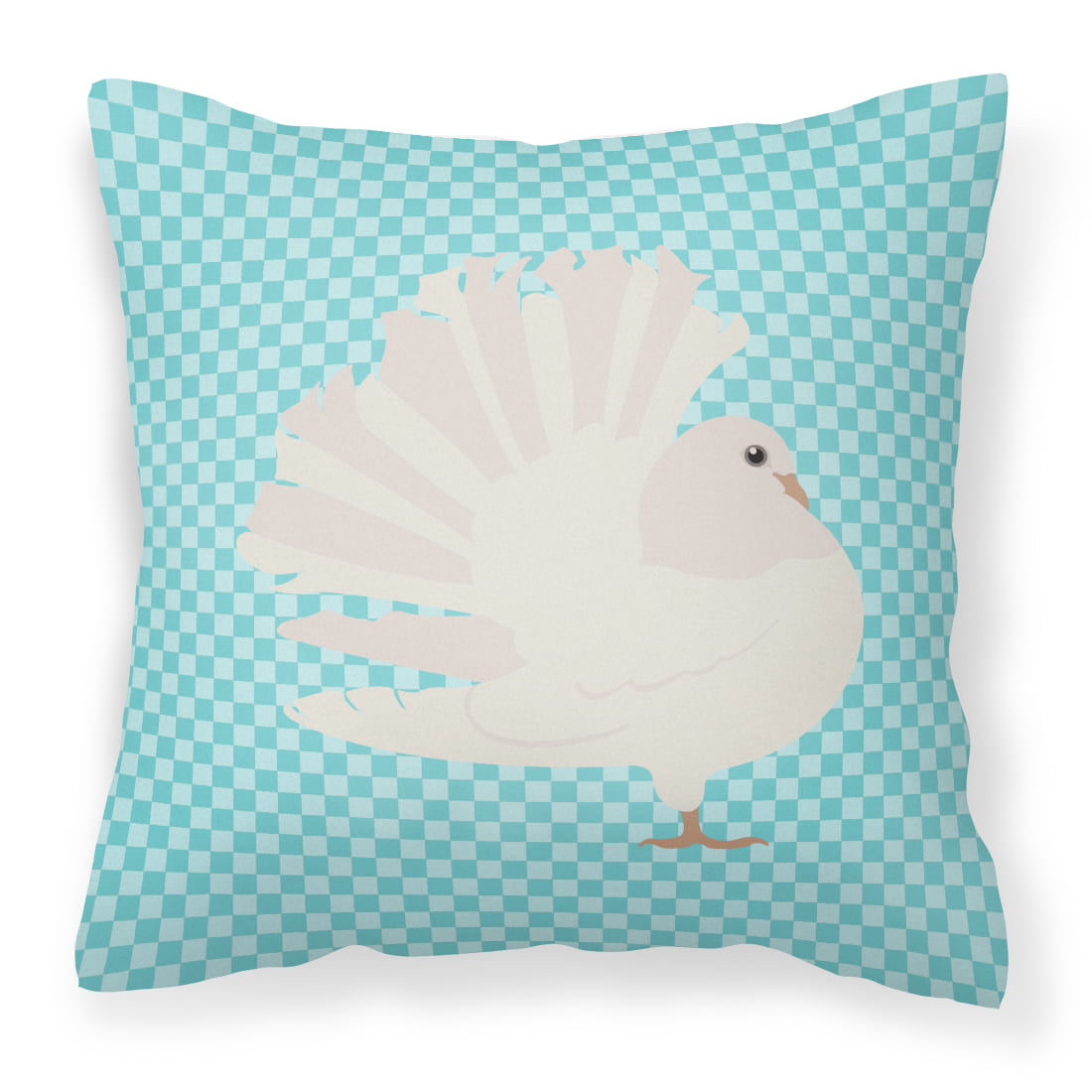 Silver Fantail Pigeon Blue Check Fabric Decorative Pillow - 14 x 14 in.