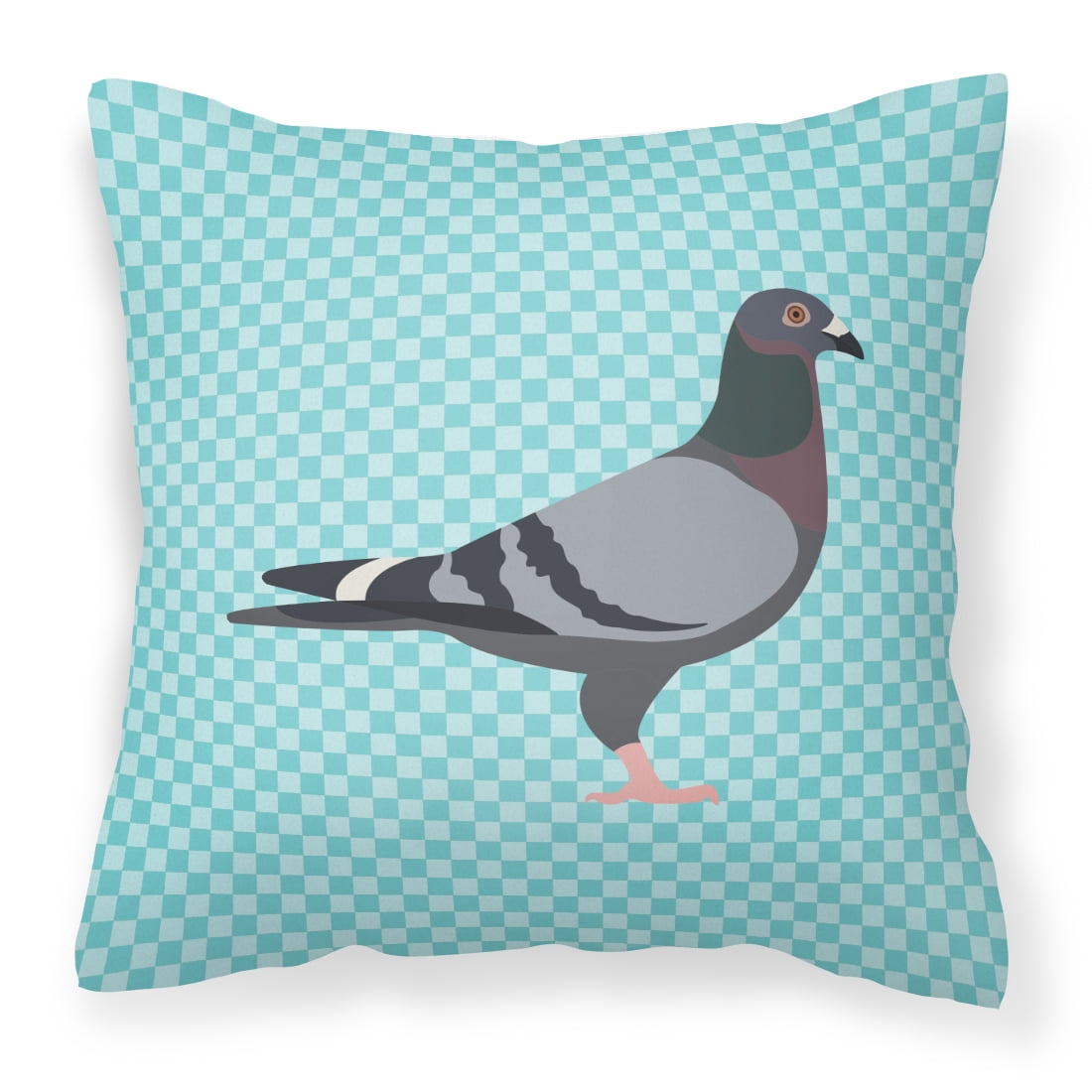 Racing Pigeon Blue Check Fabric Decorative Pillow - 14 x 14 in.