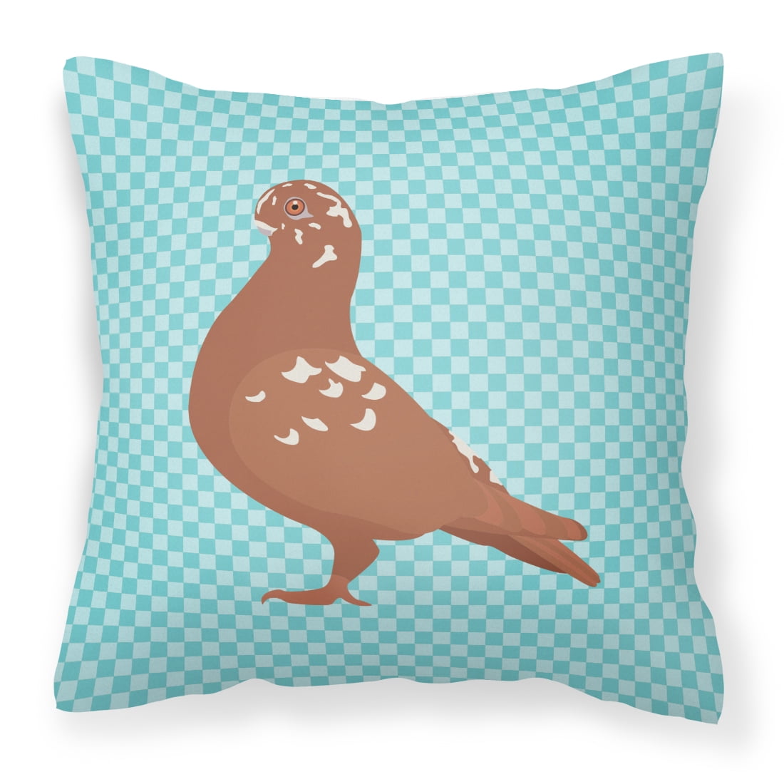African Owl Pigeon Blue Check Fabric Decorative Pillow - 14 x 14 in.