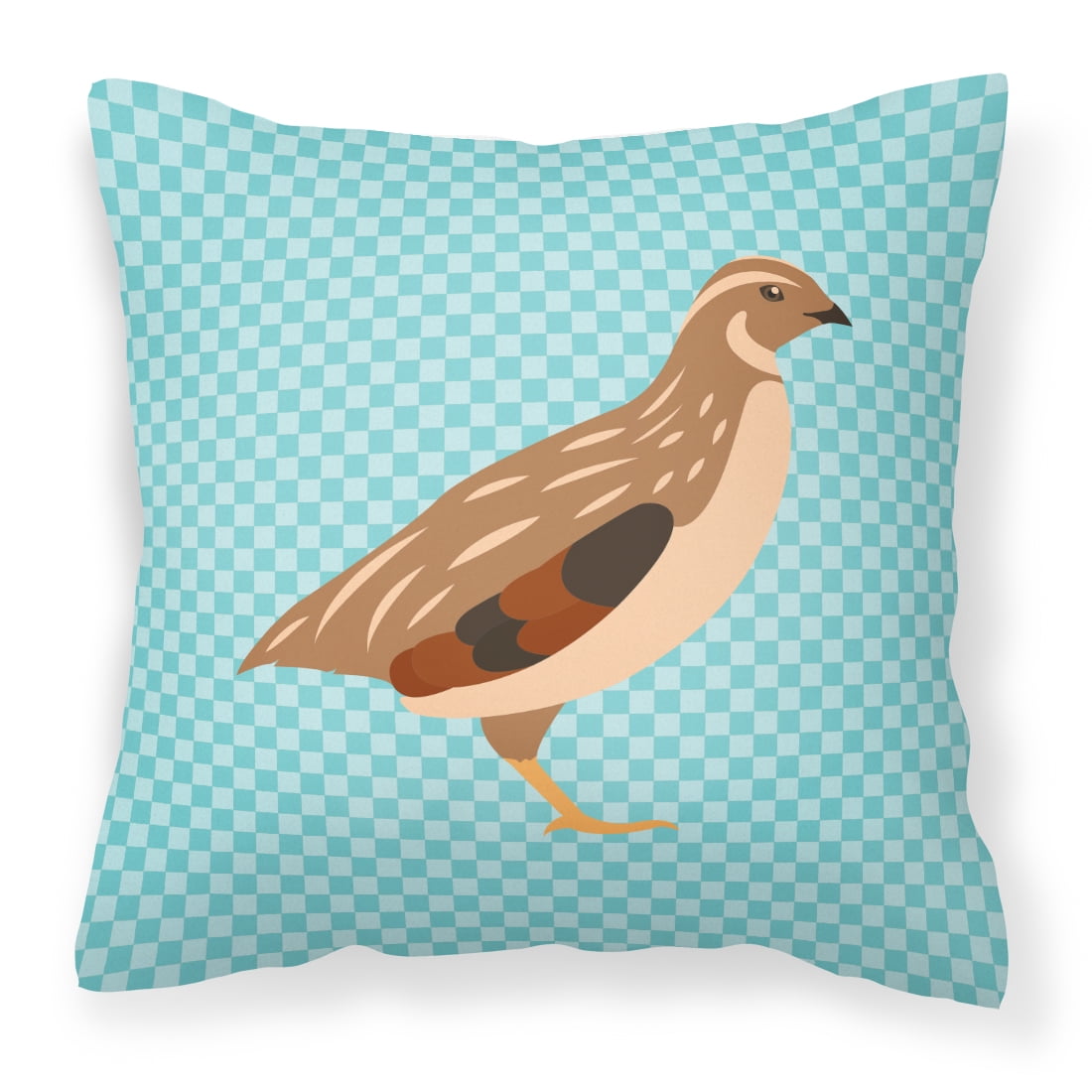 Golden Phoenix Quail Blue Check Fabric Decorative Pillow - 14 x 14 in.