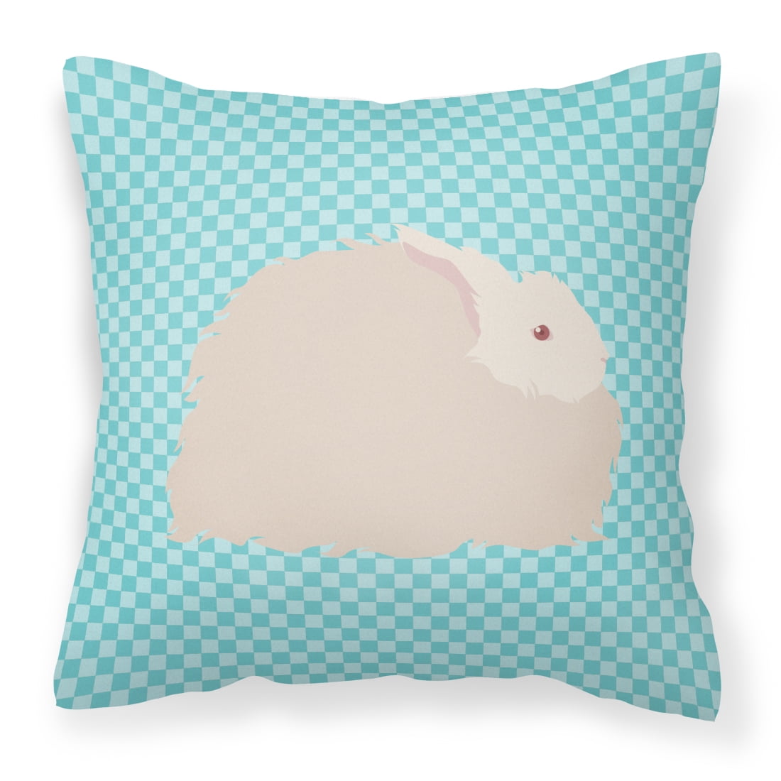 Fluffy Angora Rabbit Blue Check Fabric Decorative Pillow - 14 x 14 in.