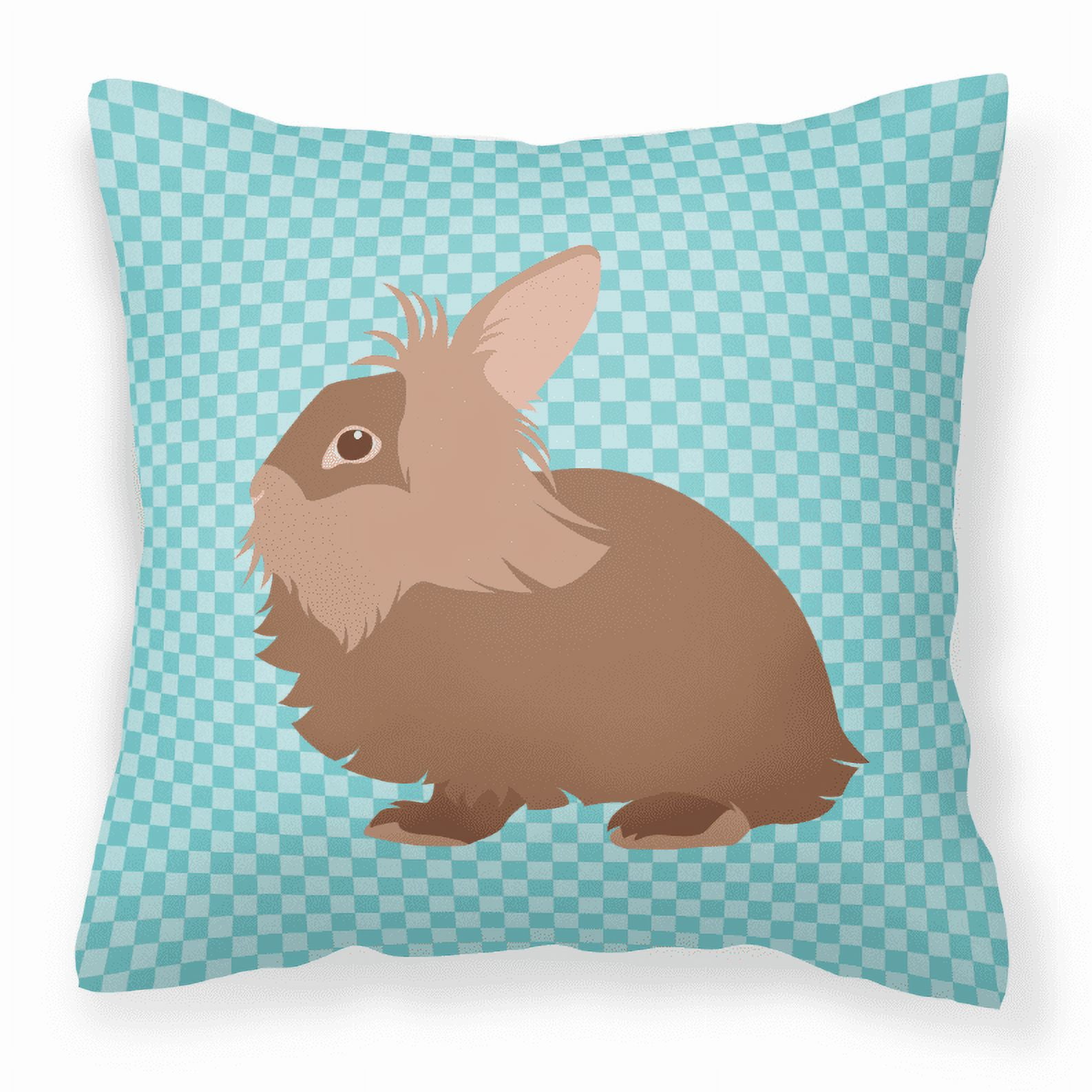 Lionhead Rabbit Blue Check Fabric Decorative Pillow - 14 x 14 in.