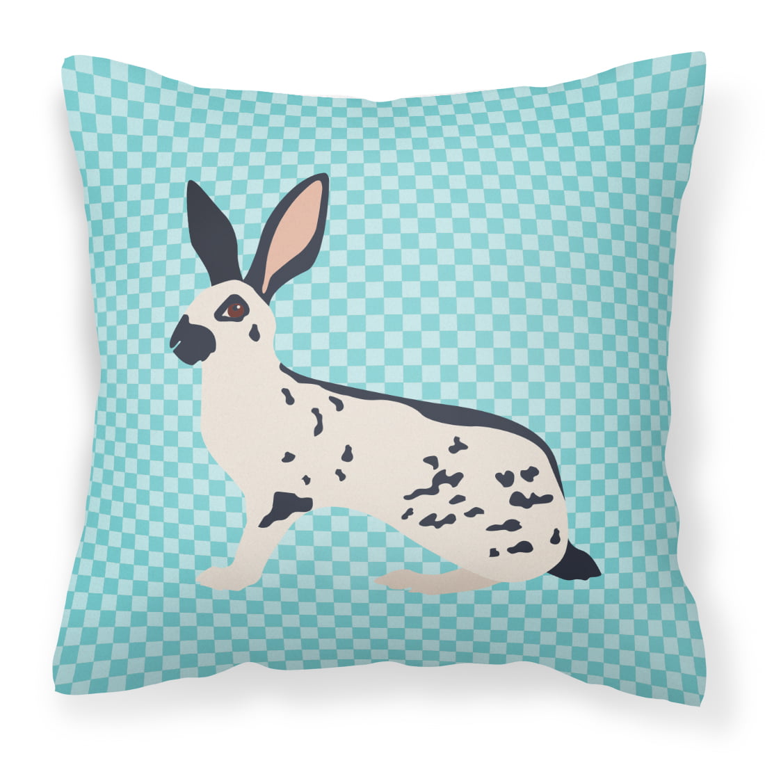 English Spot Rabbit Blue Check Fabric Decorative Pillow, 14 x 14 in.