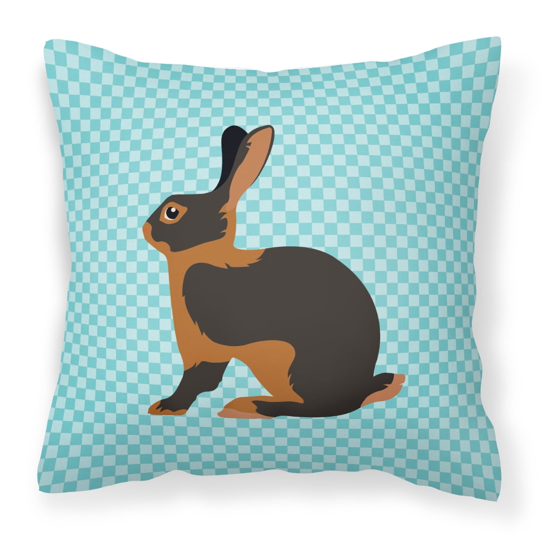 Tan Rabbit Blue Check Fabric Decorative Pillow - 14 x 14 in.