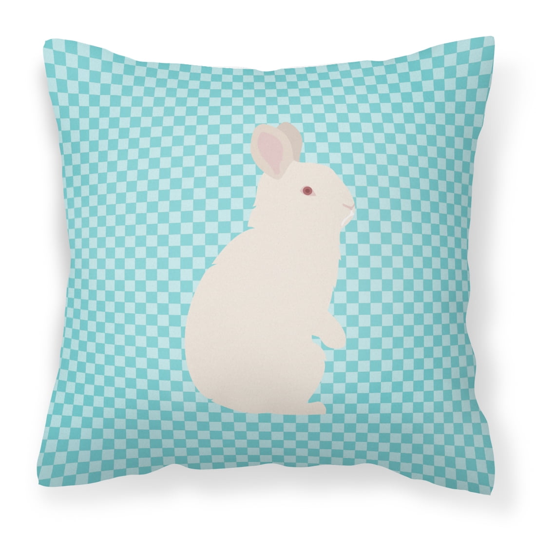New Zealand White Rabbit Blue Check Fabric Decorative Pillow - 14 x 14 in.
