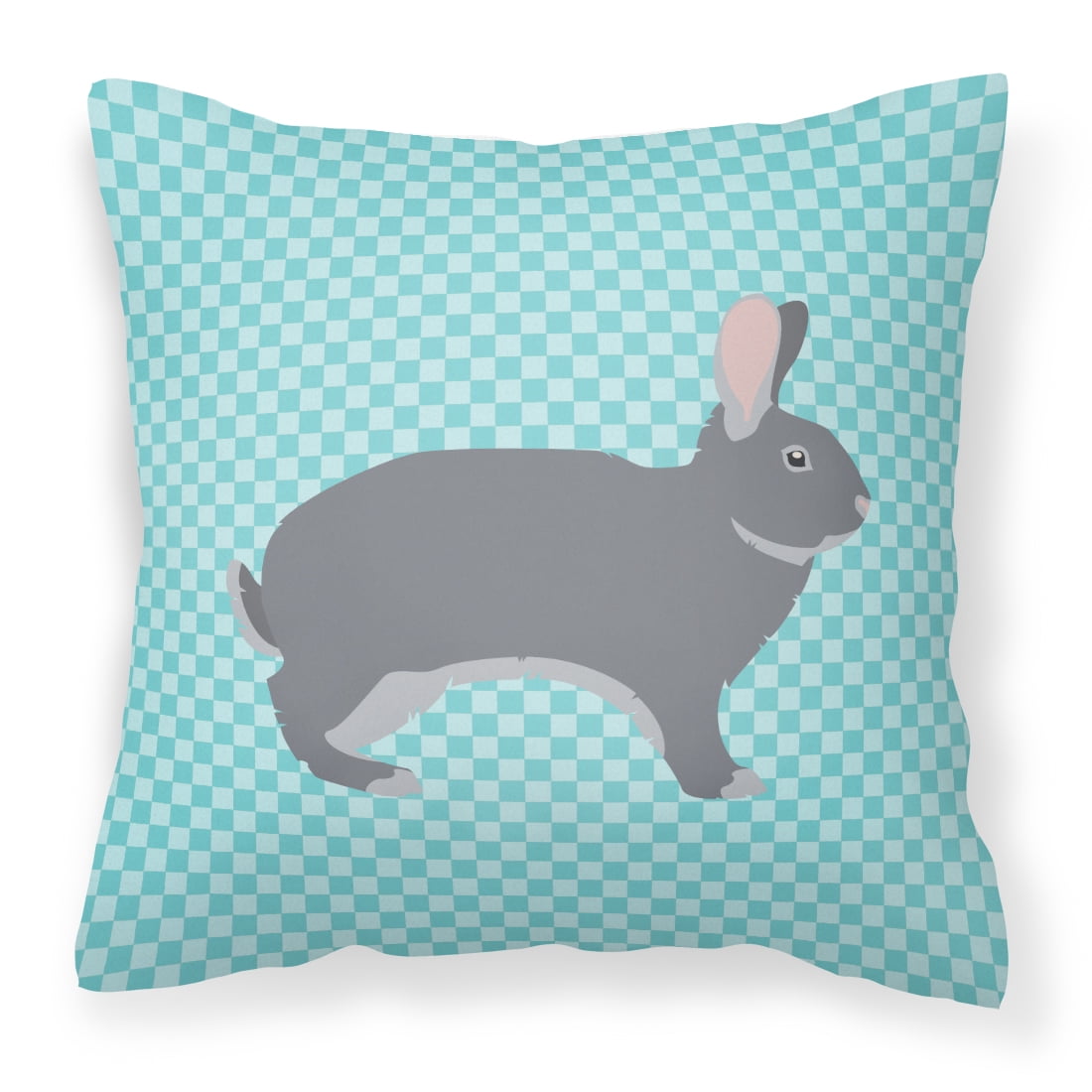 Giant Chinchilla Rabbit Blue Check Fabric Decorative Pillow - 14 x 14 in.