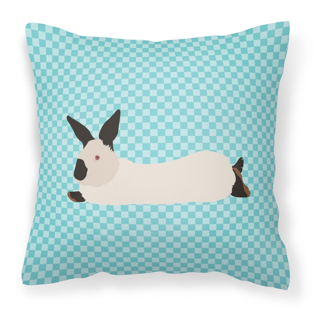 California White Rabbit Blue Check Fabric Decorative Pillow - 14 x 14 in.