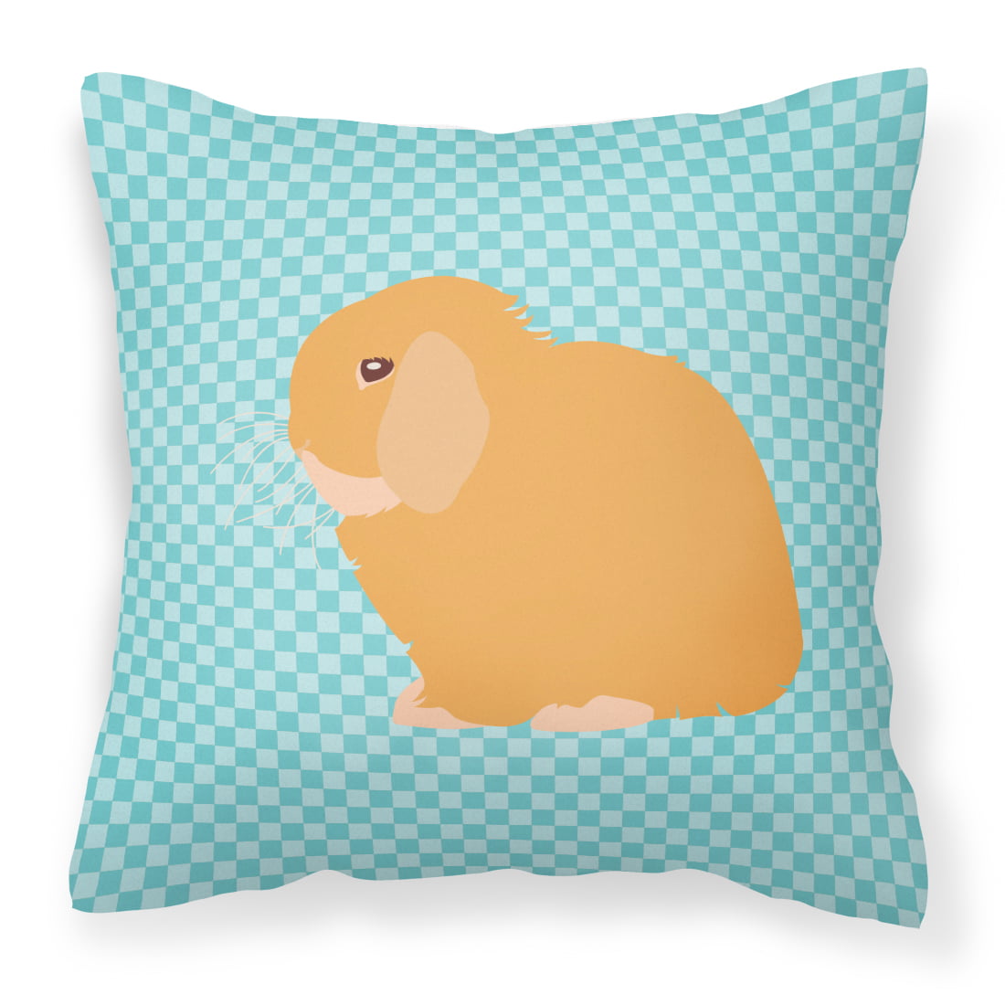 Holland Lop Rabbit Blue Check Fabric Decorative Pillow - 14 x 14 in.