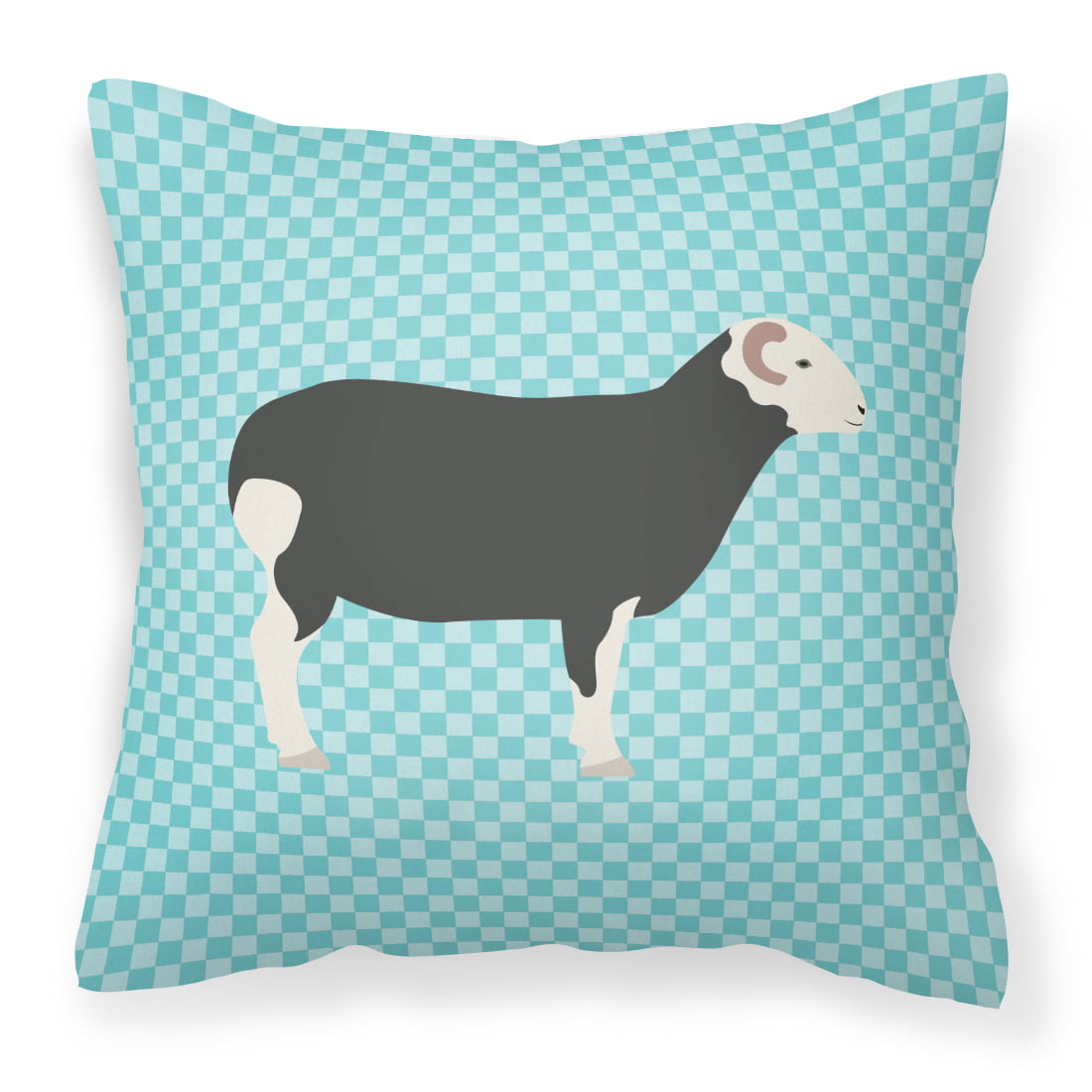 Herwick Sheep Blue Check Fabric Decorative Pillow - 14 x 14 in.