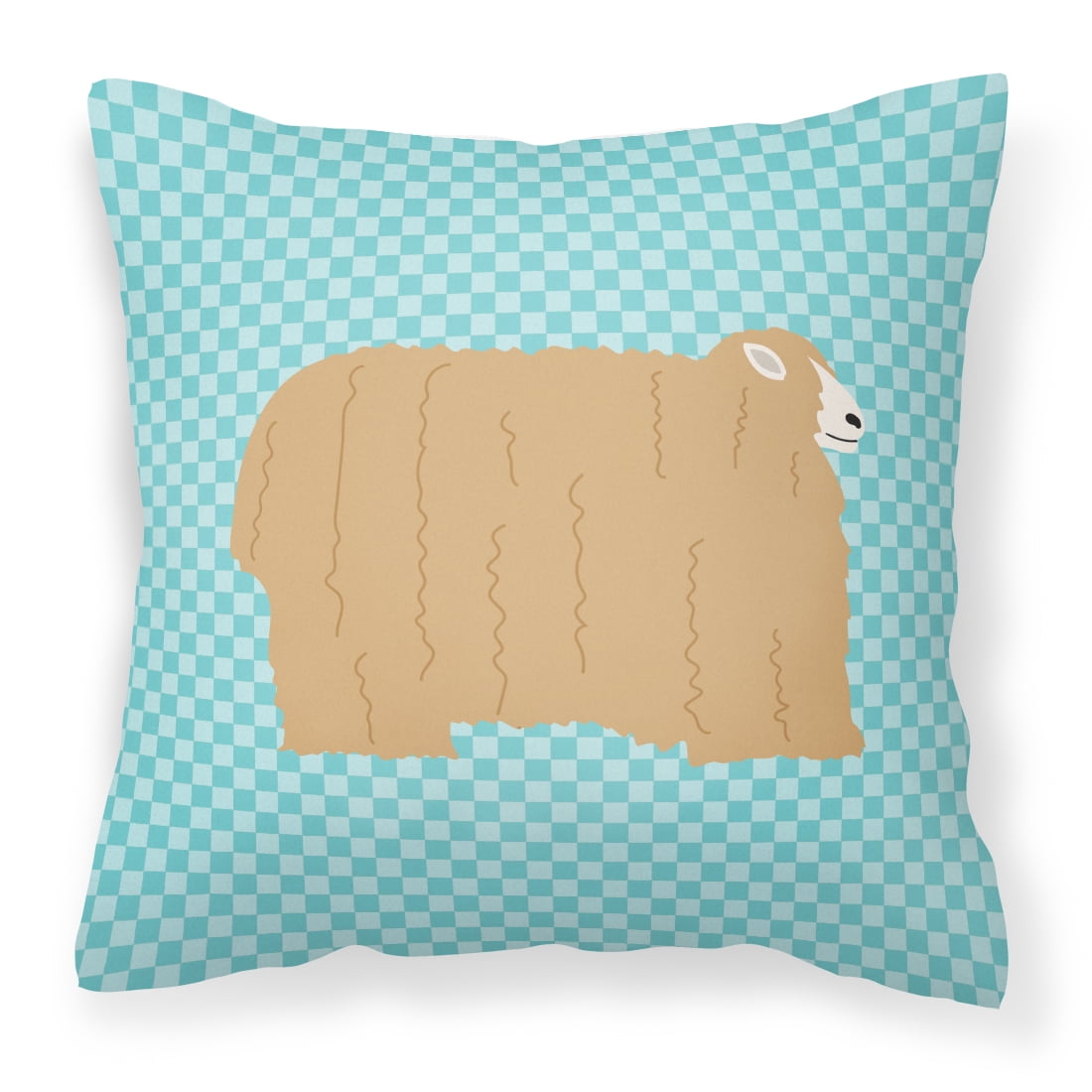 Lincoln Longwool Sheep Blue Check Fabric Decorative Pillow - 14 x 14 in.