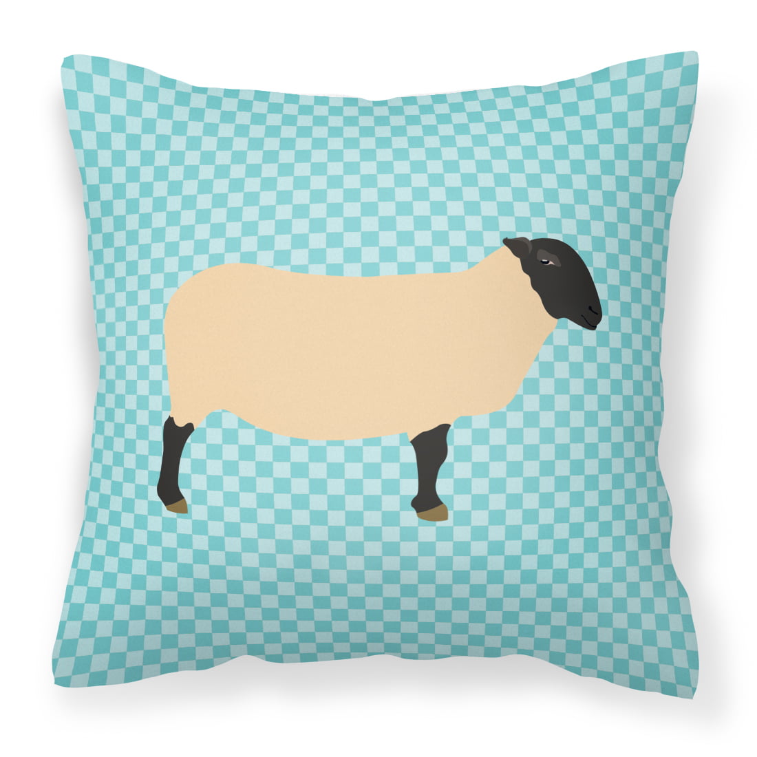 Suffolk Sheep Blue Check Fabric Decorative Pillow - 14 x 14 in.