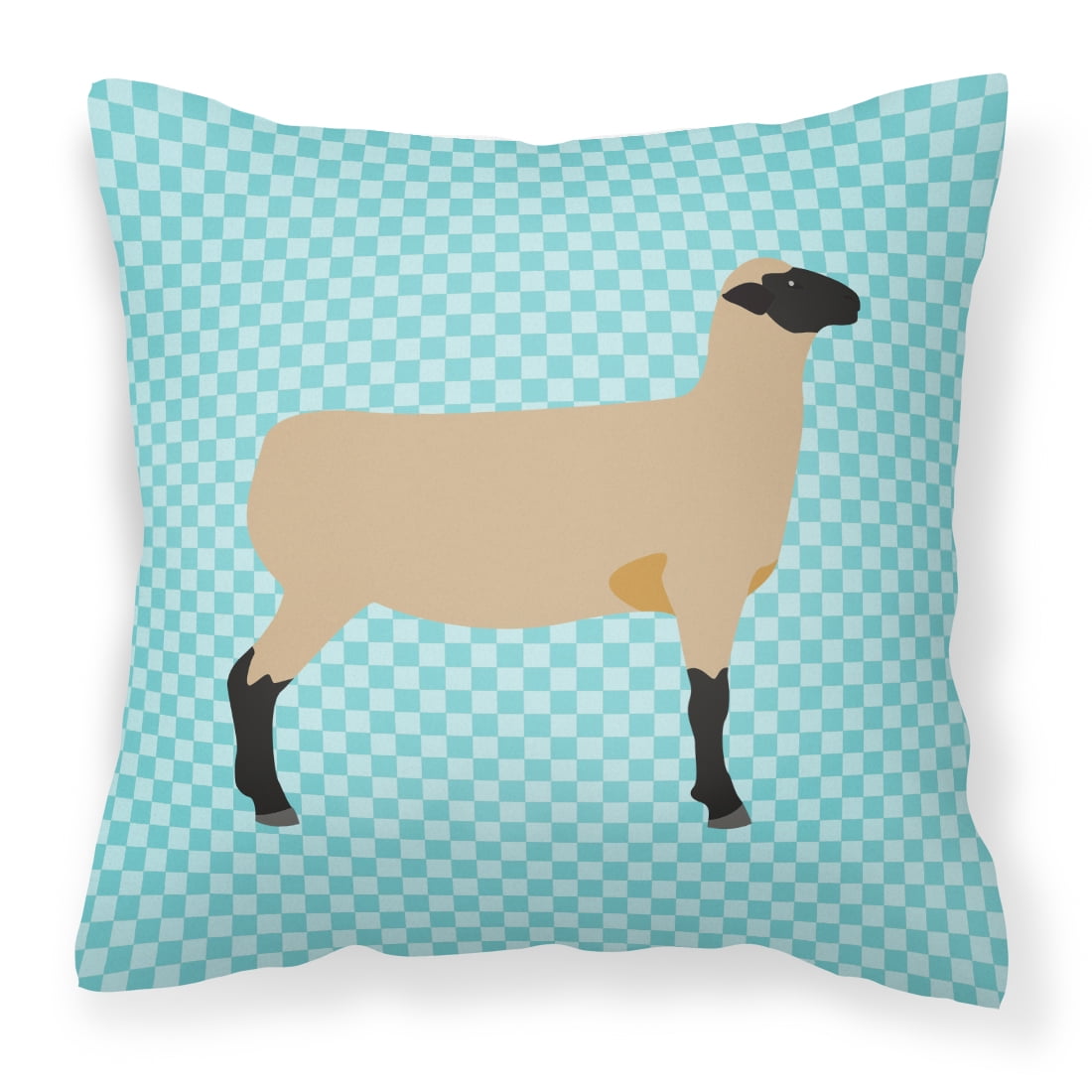 Hampshire Down Sheep Blue Check Fabric Decorative Pillow - 14 x 14 in.