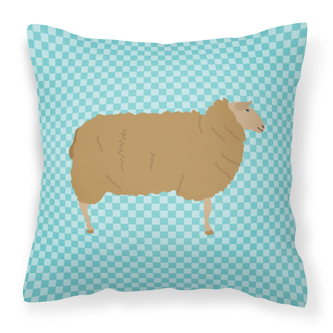 East Friesian Sheep Blue Check Fabric Decorative Pillow - 14 x 14 in.