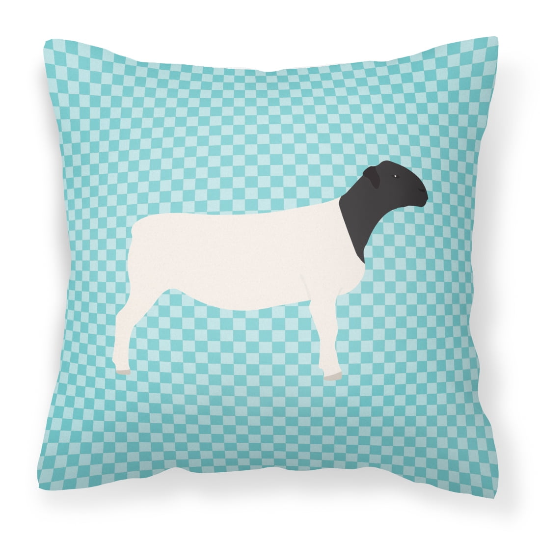 Dorper Sheep Blue Check Fabric Decorative Pillow - 14 x 14 in.