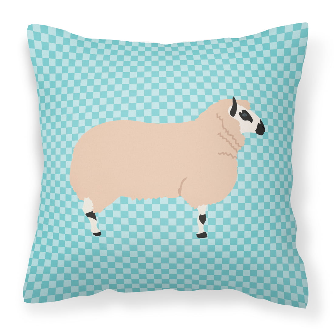Kerry Hill Sheep Blue Check Fabric Decorative Pillow - 14 x 14 in.