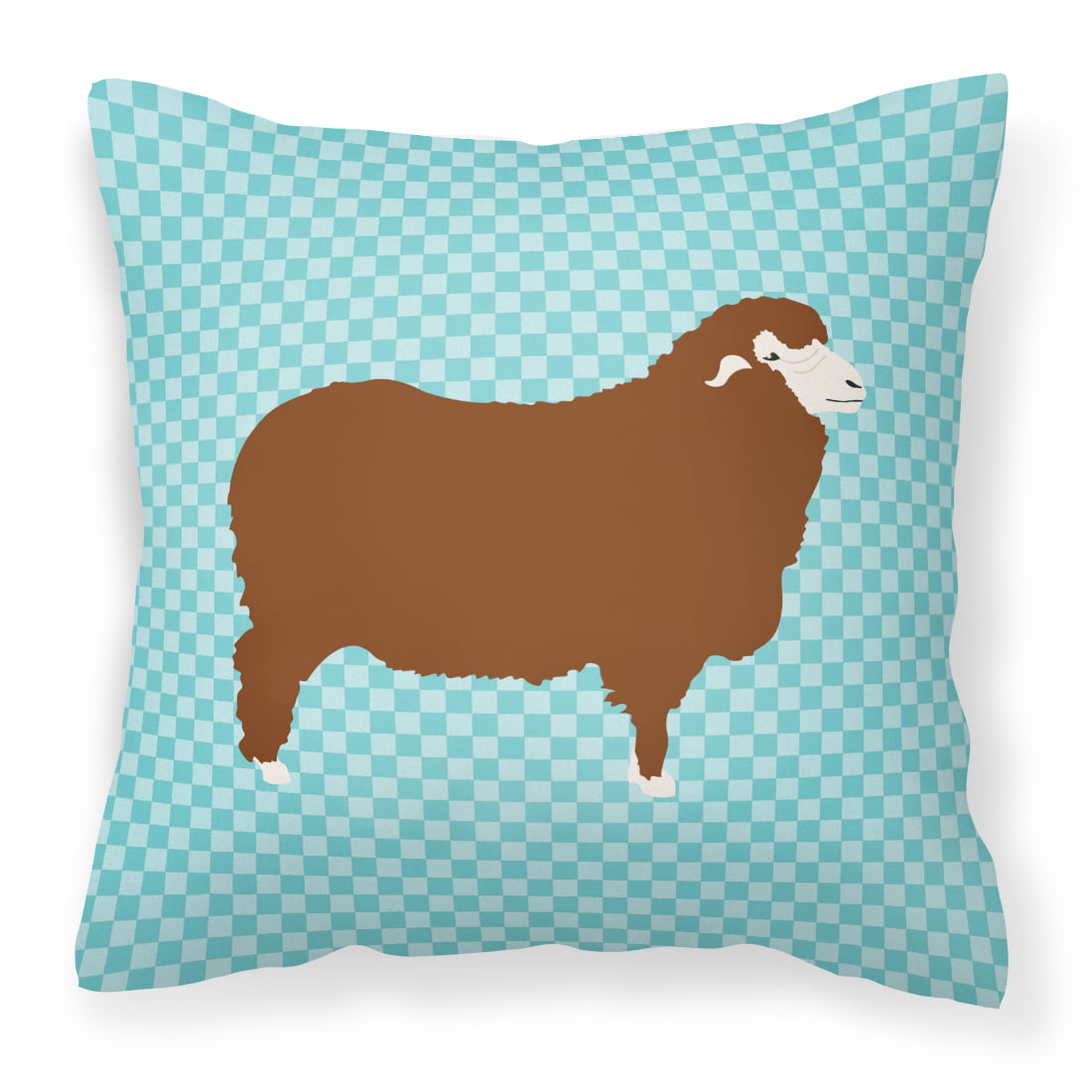 Merino Sheep Blue Check Fabric Decorative Pillow - 14 x 14 in.