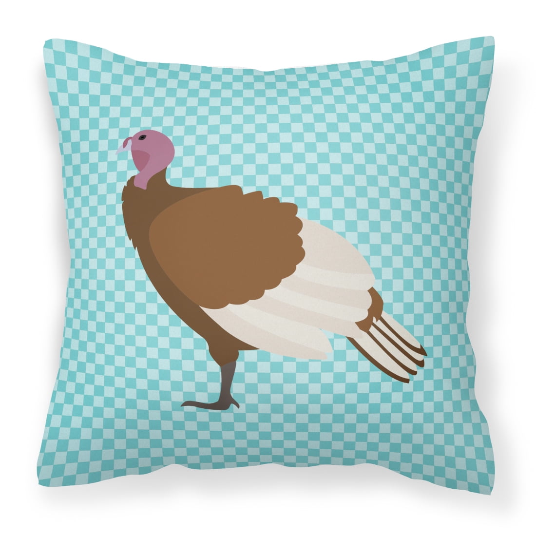 Bourbon Red Turkey Hen Blue Check Fabric Decorative Pillow - 14 x 14 in.