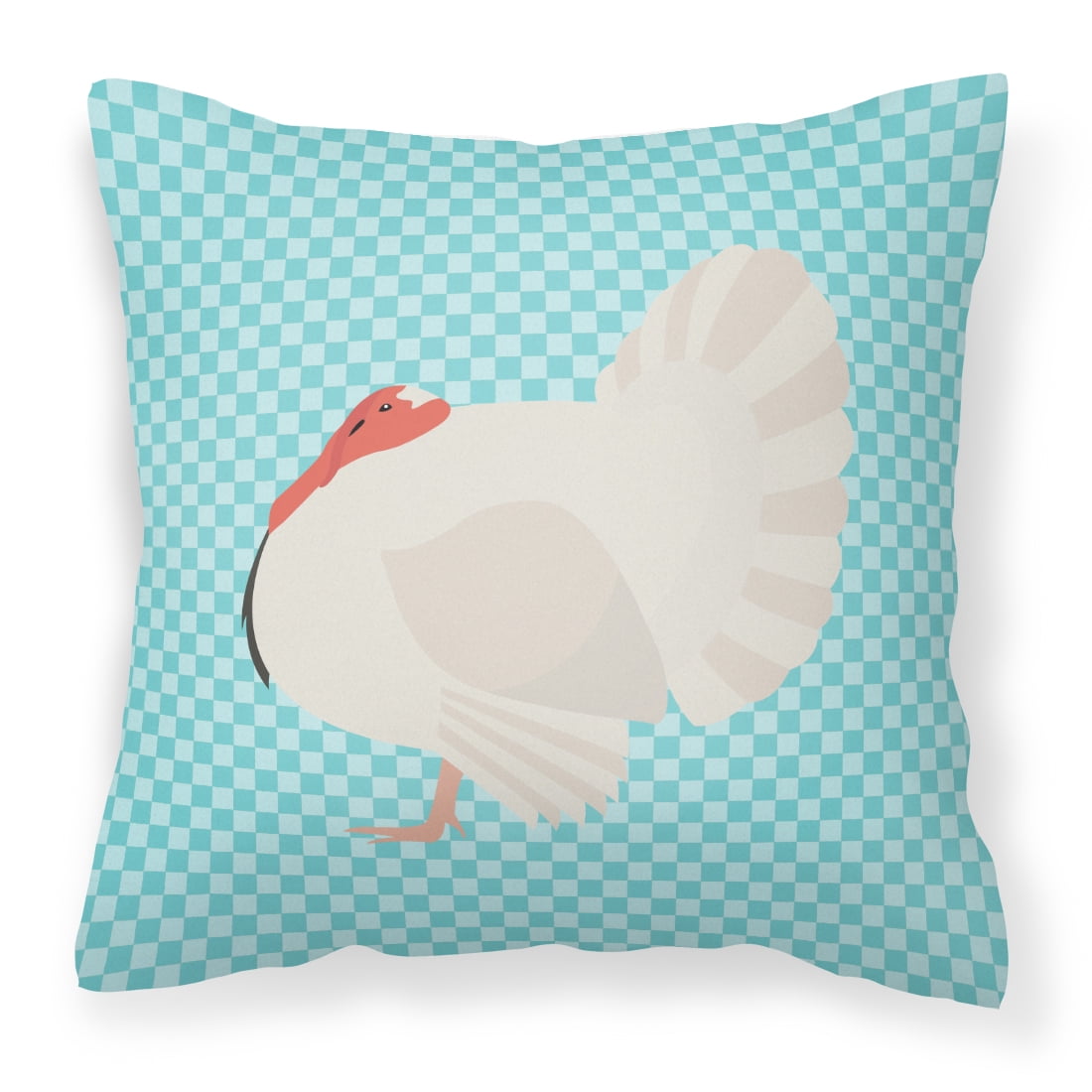 White Holland Turkey Blue Check Fabric Decorative Pillow - 14 x 14 in.