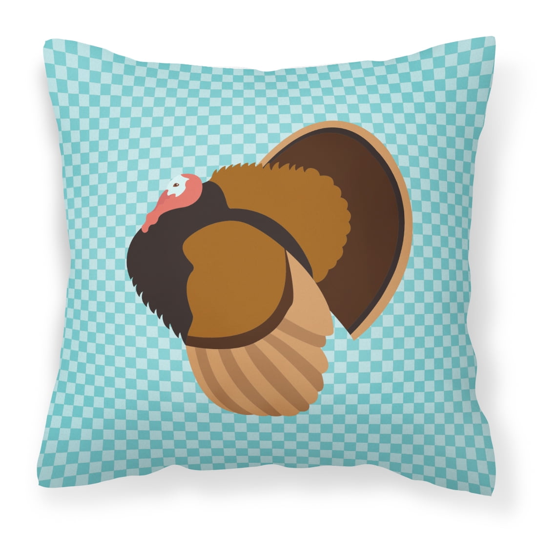 Bronze Turkey Blue Check Fabric Decorative Pillow - 14 x 14 in.