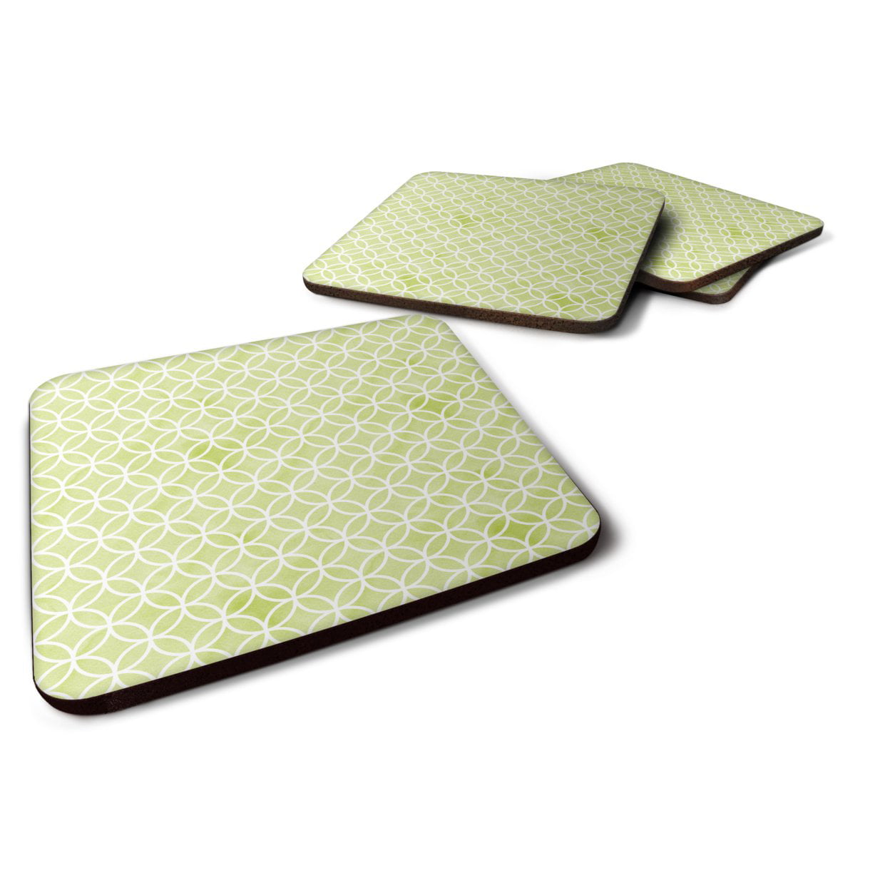 Gemoetric Circles on Green Watercolor Foam Coaster - Set of 4