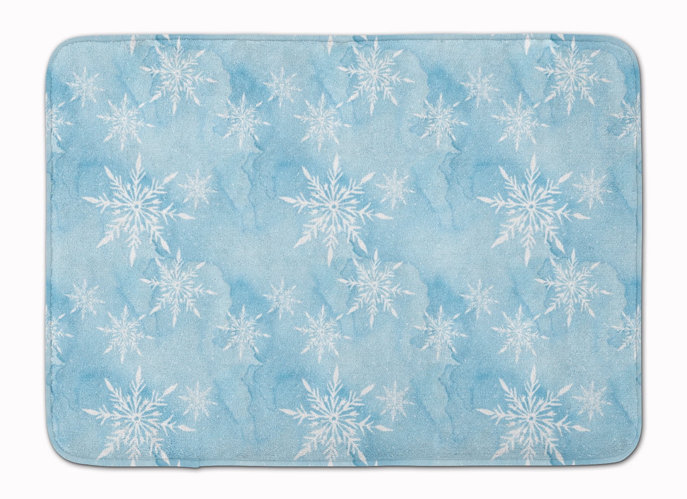Watercolor Snowflake on Light Blue Machine Washable Memory Foam Mat