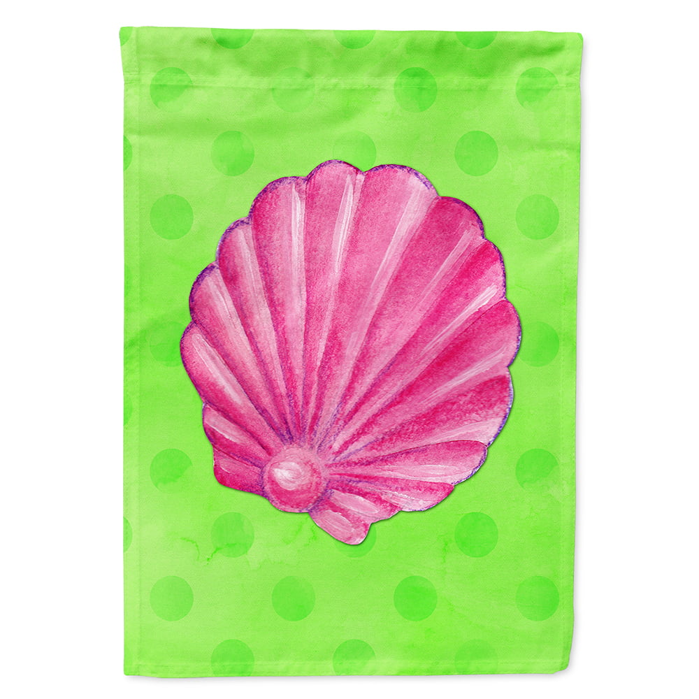 Pink Sea Shell Green Polkadot Flag Canvas, House Size