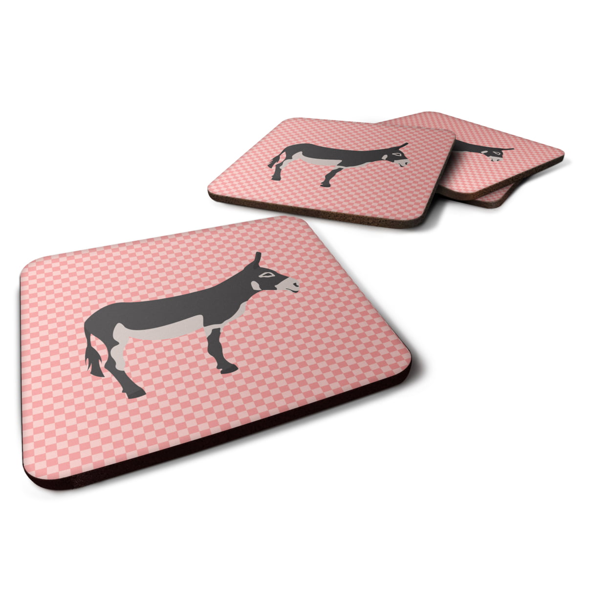 BB7844FC American Mammoth Jack Donkey Pink Check Foam Coaster, Set of 4