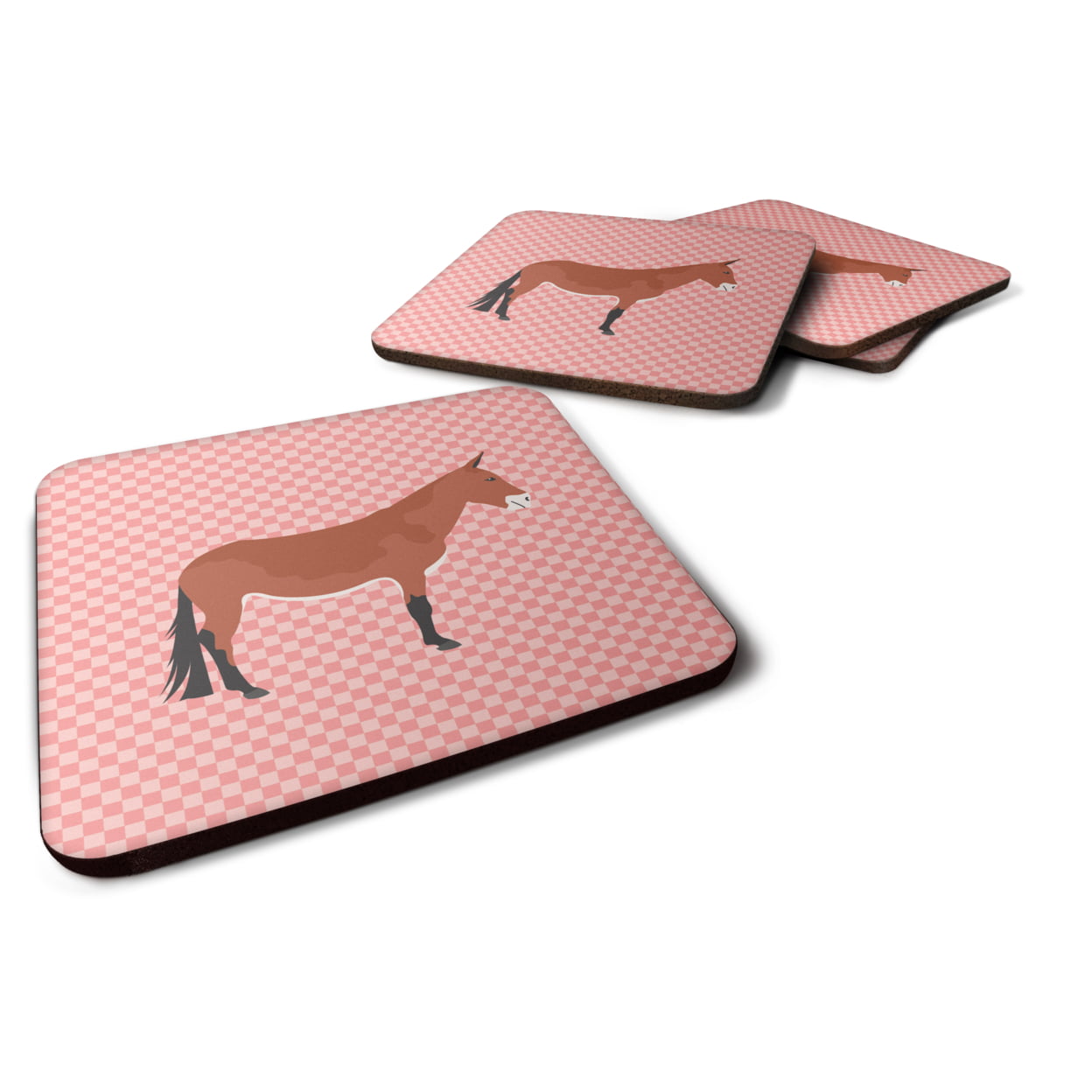 BB7845FC Mule Pink Check Foam Coaster, Set of 4