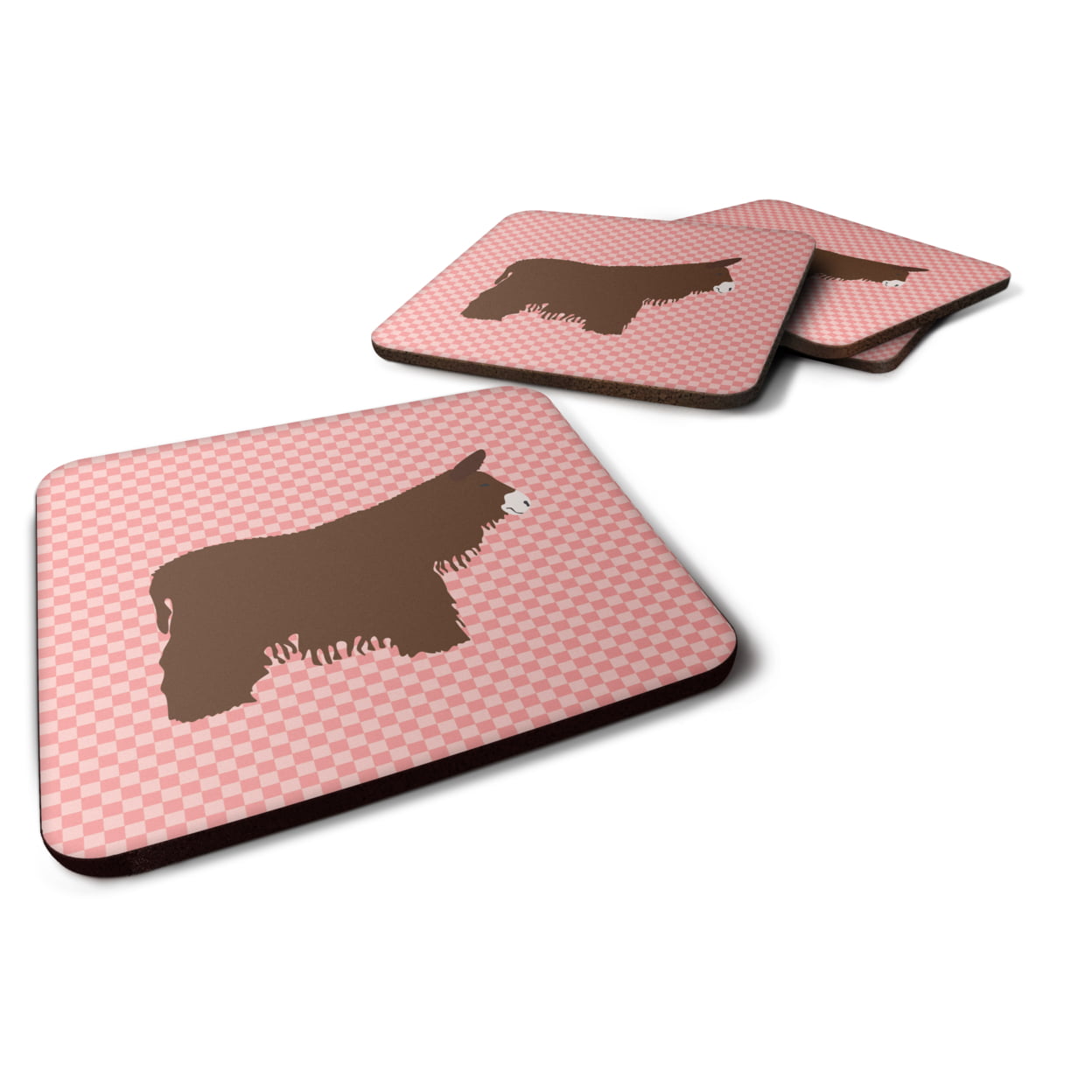BB7852FC Poitou Poiteuin Donkey Pink Check Foam Coaster, Set of 4