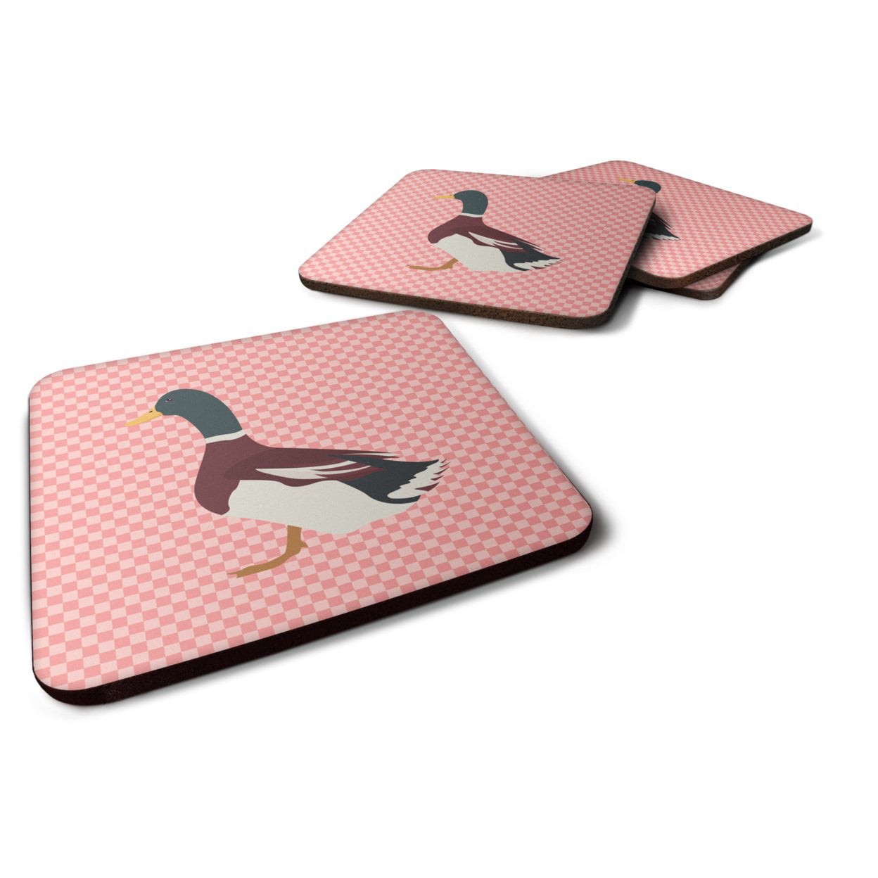 BB7856FC Rouen Duck Pink Check Foam Coaster, Set of 4