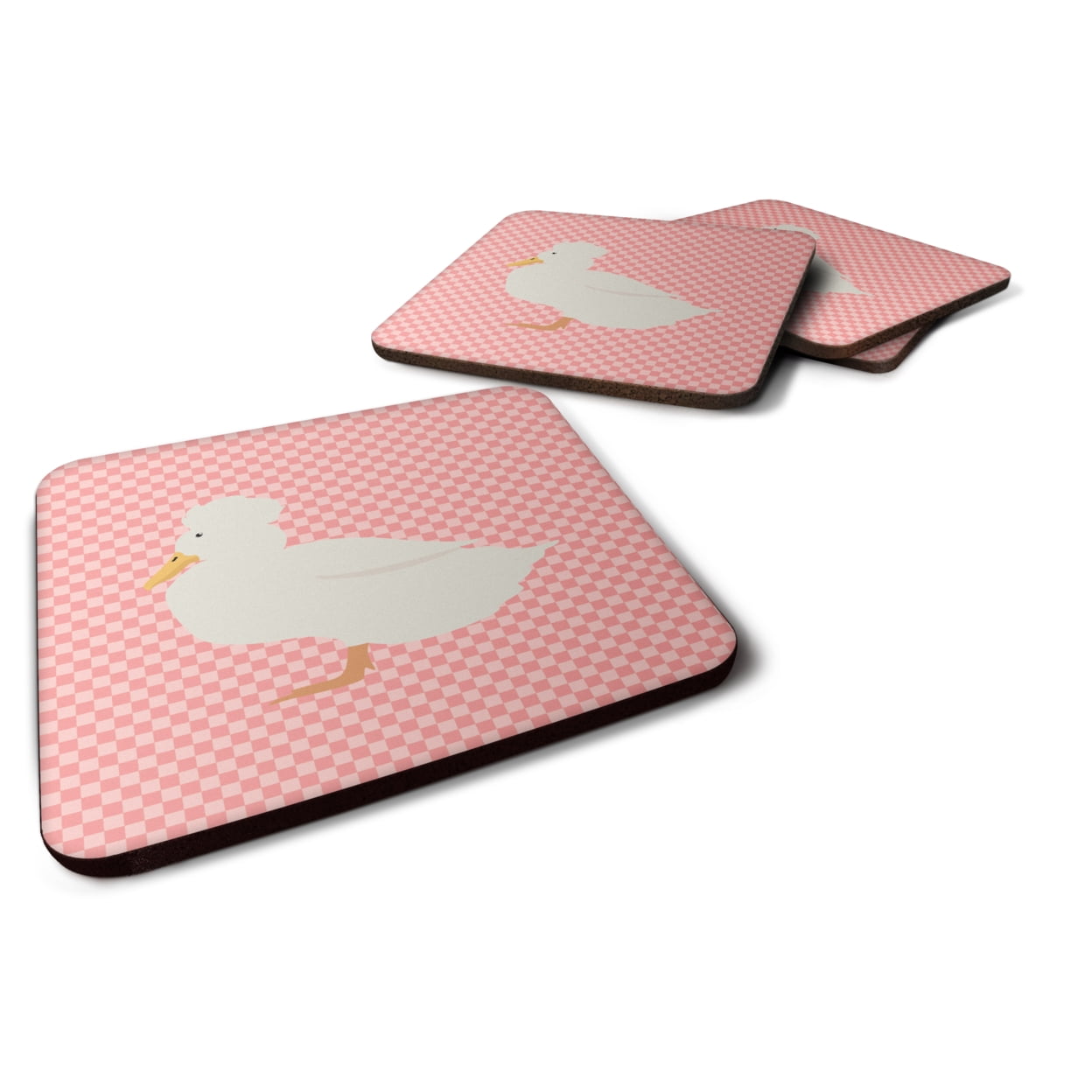 BB7857FC Crested Duck Pink Check Foam Coaster, Set of 4