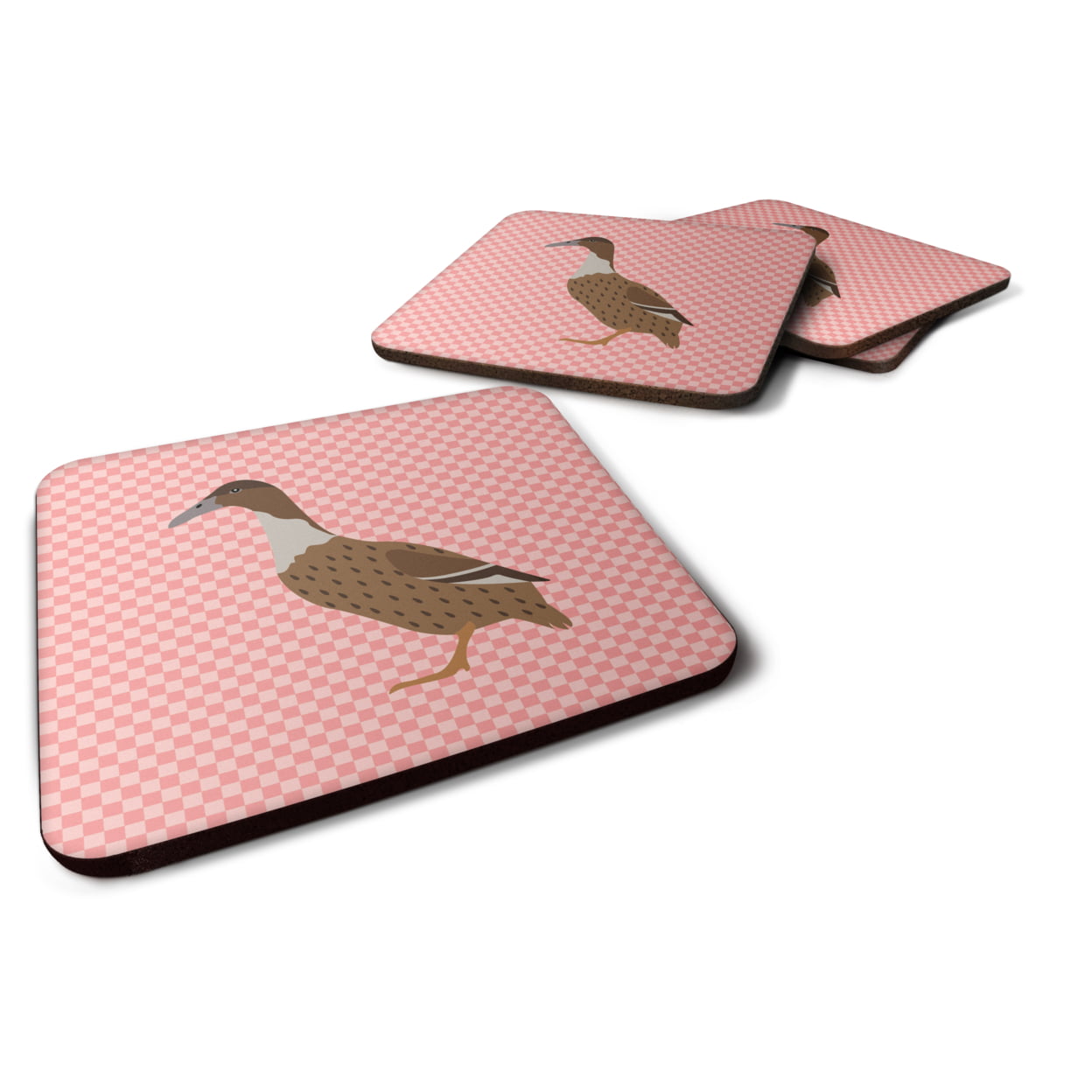 BB7861FC Dutch Hook Bill Duck Pink Check Foam Coaster, Set of 4